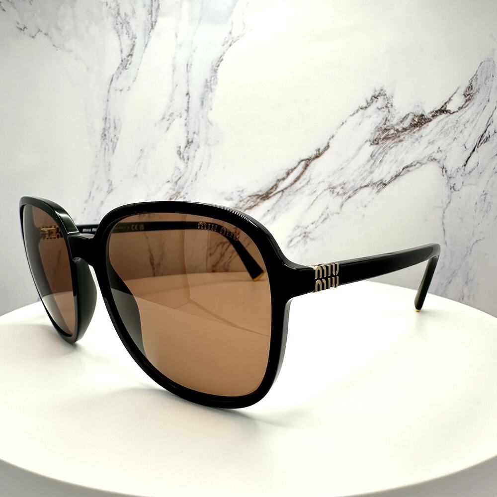 New MIU MIU Sunglasses MU B01S 16K90Q Black Brown Lens Oversized Pillow Square - Picture 5 of 16